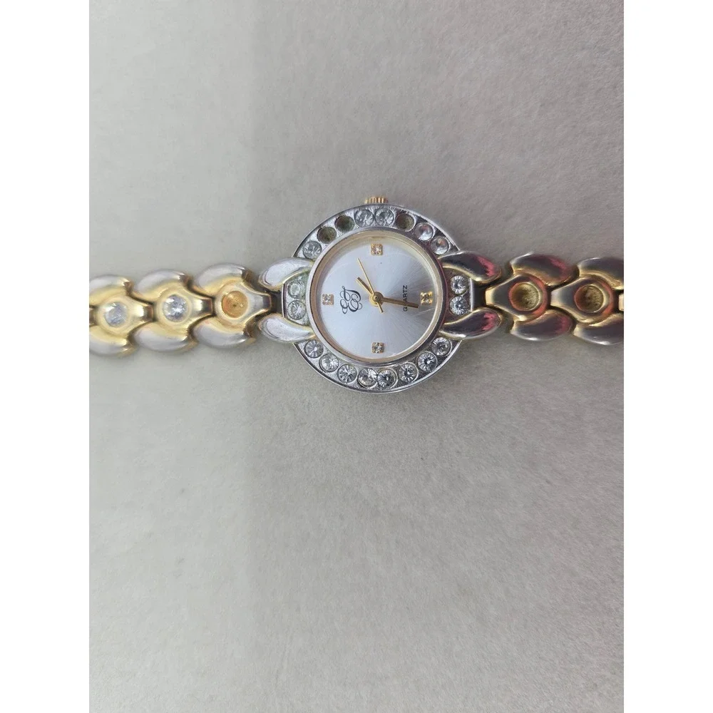 Elizabeth Taylor Wrist Watch Womens Two-Tone Rhinestone Bezel Analog Quartz*